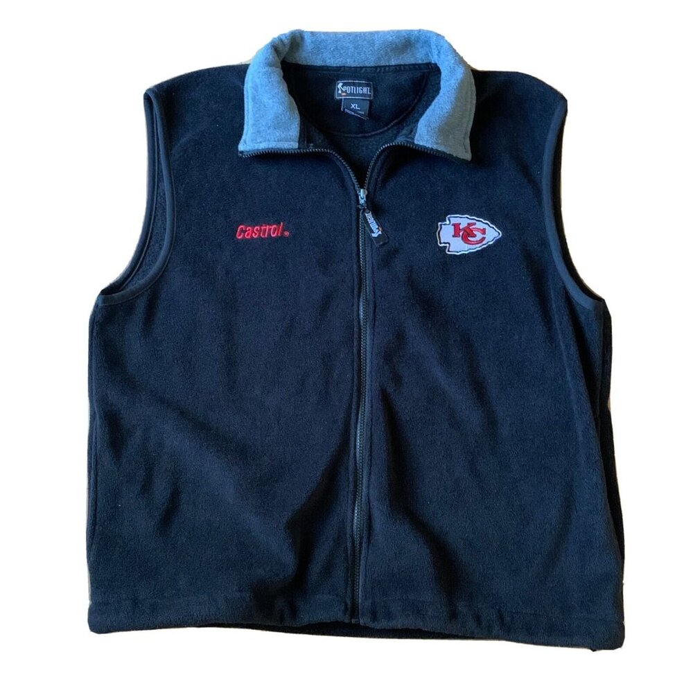 Vtg Kansas City Chiefs Vest NFL Football Black Fleece Zip Costco Spotlight XL